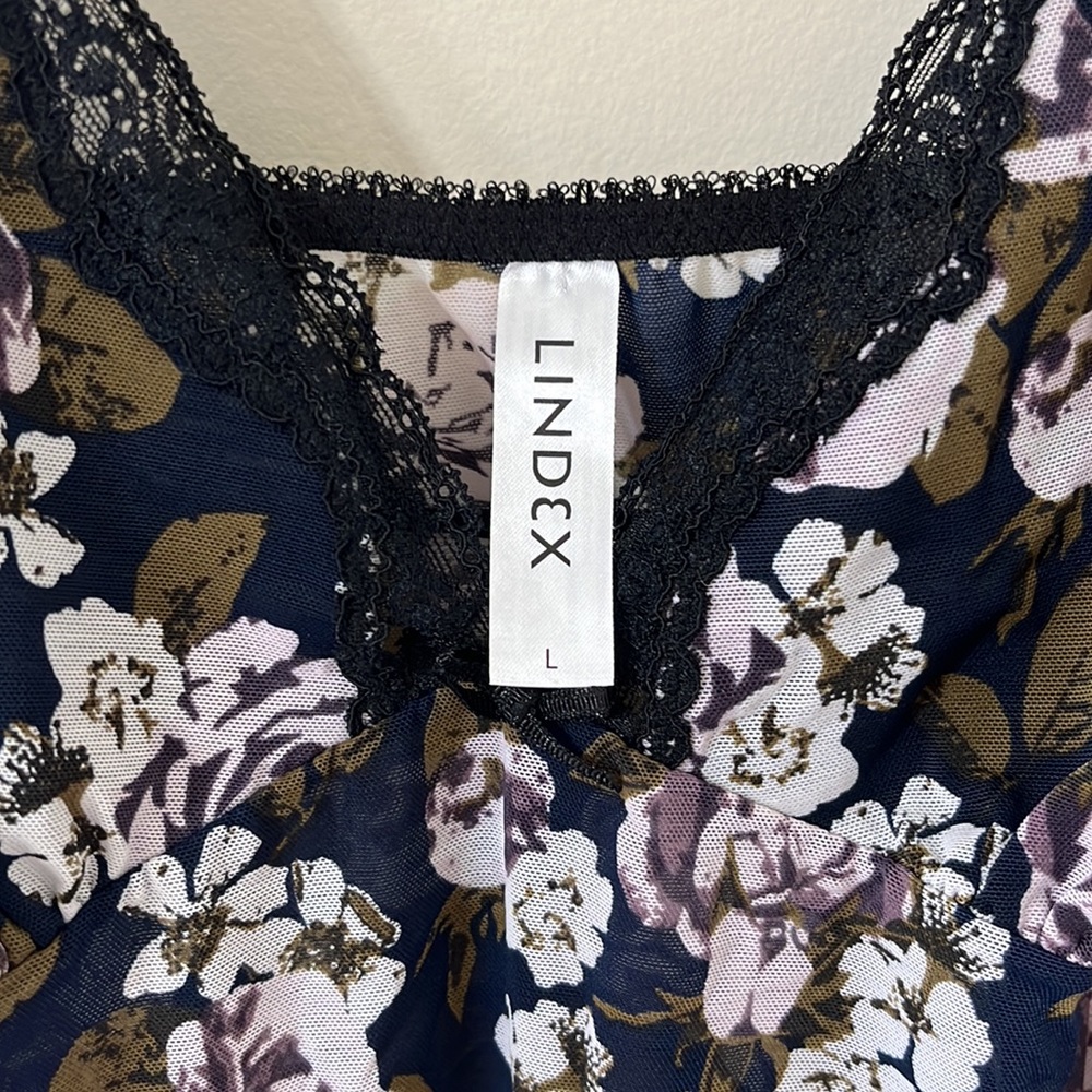 Lindex Floral Lace Detail V-Neck Adjustable Straps Slip Dress Size Large - Picture 4 of 8